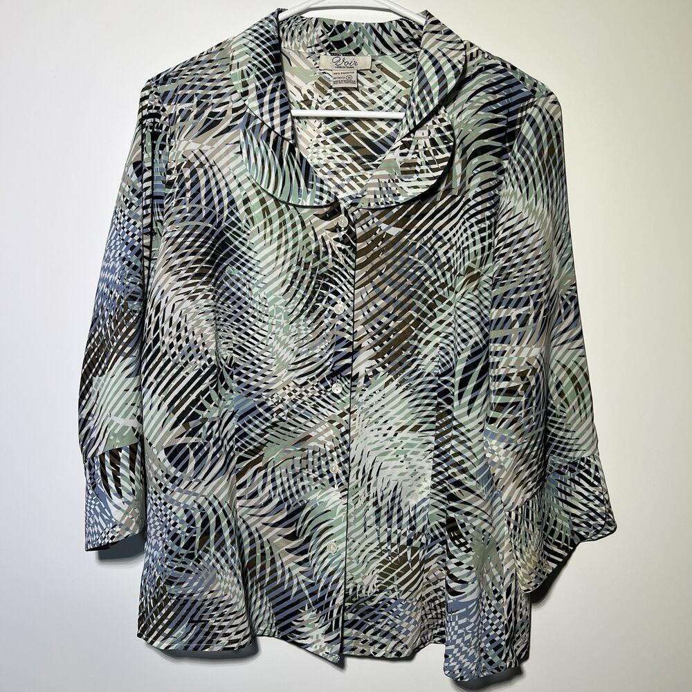 Voir Collection Women’s Size M Abstract Palm Leaf Print Blouse 100% Polyester